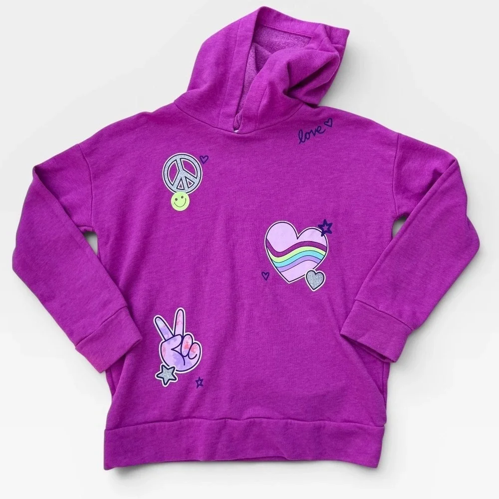 The Childrens Place Girls Purple Peace Heart Graphic Hoodie Sweatshirt Size 7/8